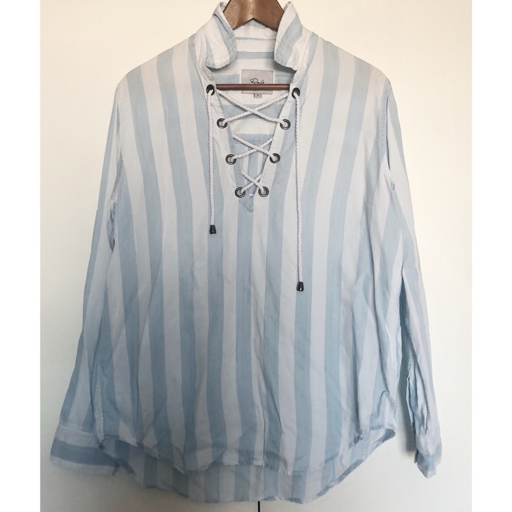 Rails striped collared shirt w/ rope tie V neck